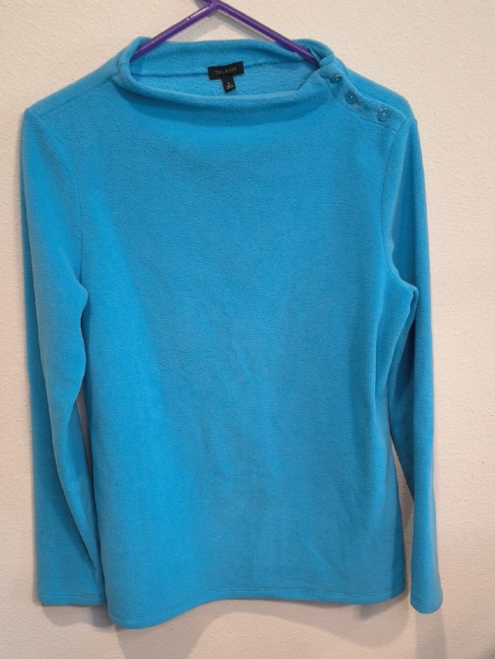 Talbots Light Blue Fleece Pullover with Shoulder Buttons Small